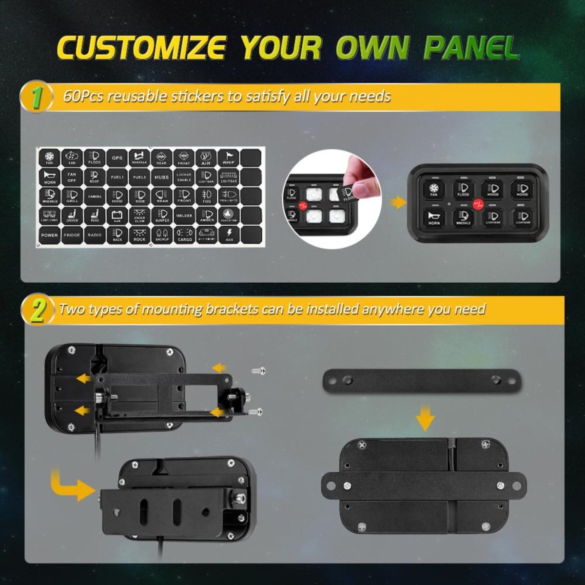 AUX BEAM Multifunction RGB 8 Switch Control Panel with Bluetooth
