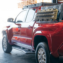 Load image into Gallery viewer, CALI RAISED STEP EDITION ROCK SLIDER FOR 2024+ TOYOTA TACOMA DBL CAB SHORT BED W/ KICK OUT & FILLER PLATE POWDERCOAT