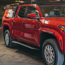 Load image into Gallery viewer, CALI RAISED STEP EDITION ROCK SLIDER FOR 2024+ TOYOTA TACOMA DBL CAB SHORT BED W/ KICK OUT & FILLER PLATE POWDERCOAT