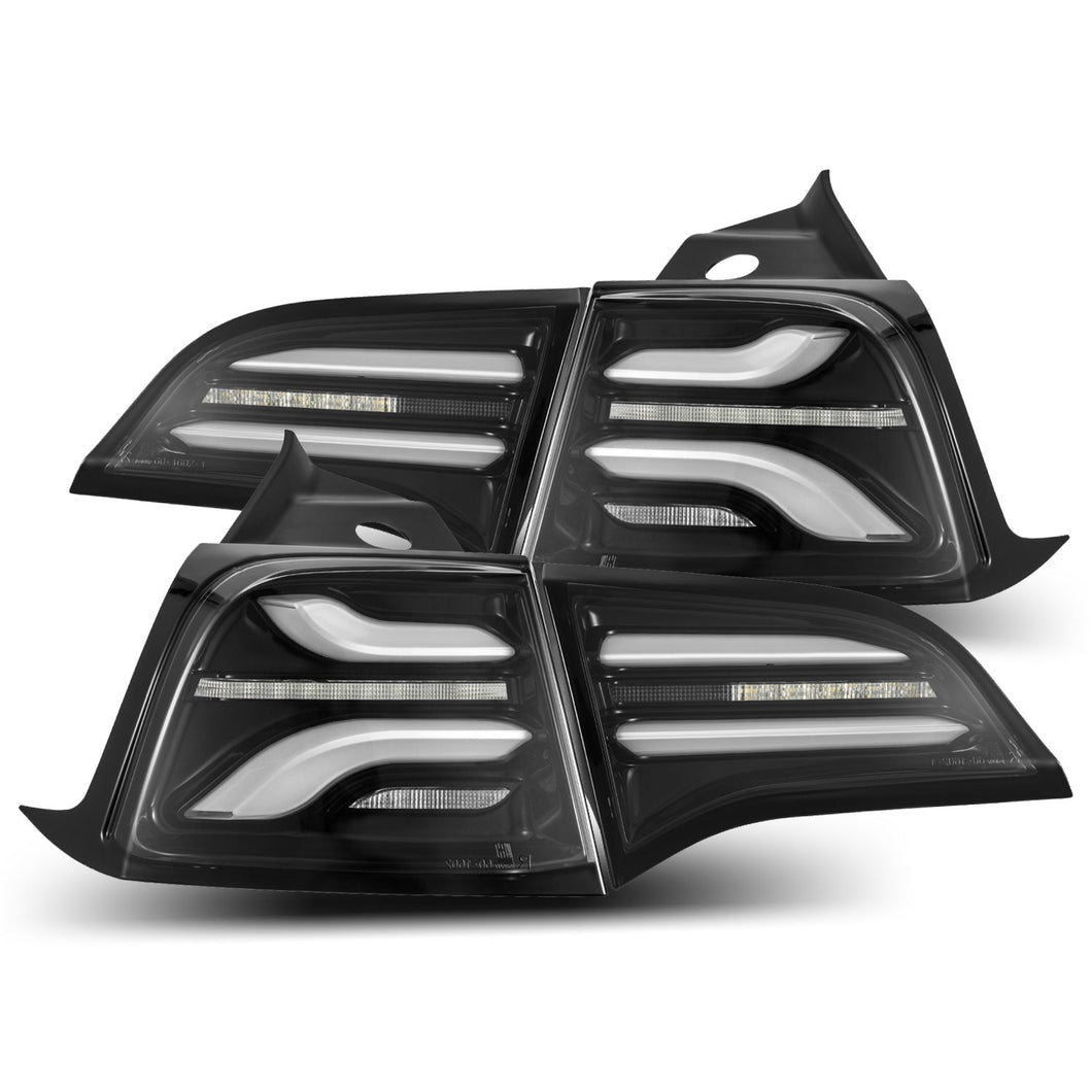 ALPHAREX 20-22 Tesla Model Y (With Stock Amber Turn Signal) PRO-Series LED Tail Lights Jet Black