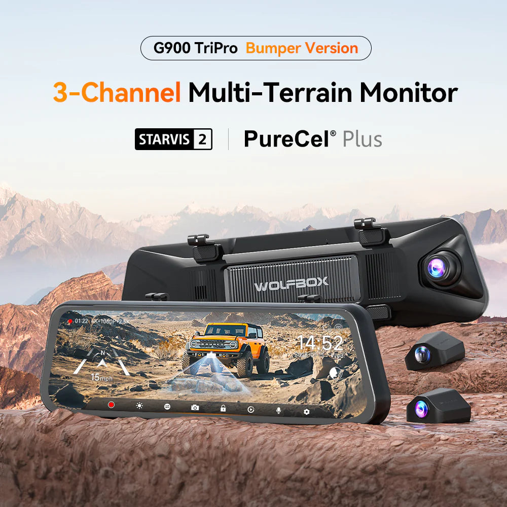 WOLFBOX G900 ドライブレコーダー Amazon.com: WOLFBOX G900 Tripro 3 Channel & Mirror Dash Cam