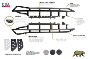 Cali Raised 2005-2023 TOYOTA TACOMA STEP EDITION ROCK SLIDERS/KICK OUT//POWDER COATED//DOUBLE CAB LONG BED - Preorder