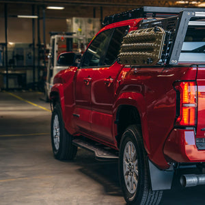 CALI RAISED STEP EDITION ROCK SLIDER FOR 2024+ TOYOTA TACOMA DBL CAB SHORT BED W/ KICK OUT & FILLER PLATE POWDERCOAT